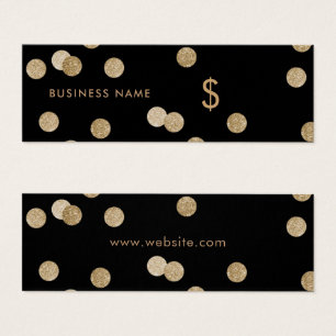 Chic Faux Gold Glitter Confetti Black Price Label Mini Visitekaartjes