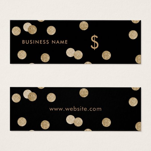Chic Faux Gold Glitter Confetti Black Price Label Mini Visitekaartjes (Voorkant /achterkant)