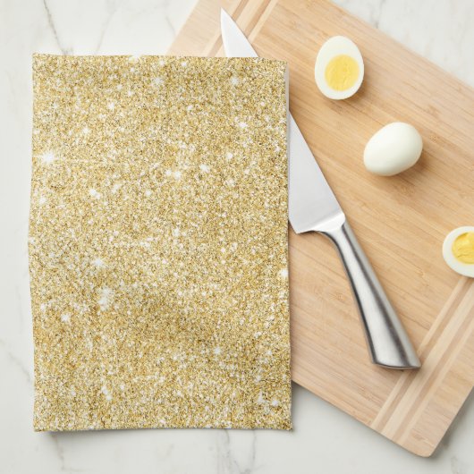 Chic Faux Gold Glitter Luxe Keuken Handdoek (Quarter Fold)