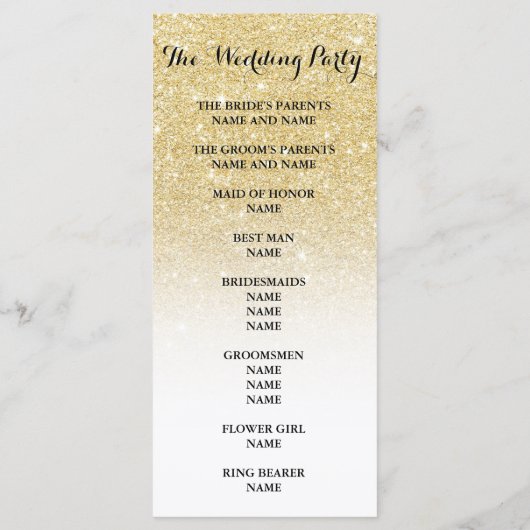 Chic faux gold glitter ombre Wedding Programme Programmakaart (Achterkant)