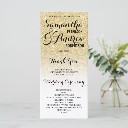 Chic faux gold glitter ombre Wedding Programme Programmakaart (Staand voorkant)