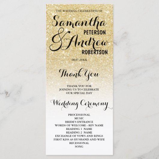 Chic faux gold glitter ombre Wedding Programme Programmakaart (Voorkant)