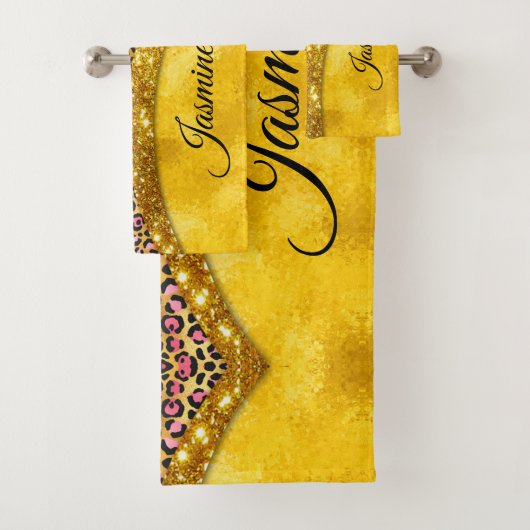 Chic faux Gold glitter roze dierlijk afdrukken Mon Bad Handdoek (Insitu)