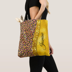 Chic faux Gold glitter roze dierlijk afdrukken Mon Tote Bag