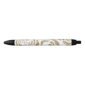Chic Faux Gold Glitter Rozen Floral Pen (Voorkant)