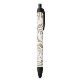 Chic Faux Gold Glitter Rozen Floral Pen