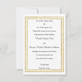 Chic Faux Gold Glittered Trim - 3x5 Wedding Invite Kaart