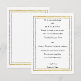 Chic Faux Gold Glittered Trim - 3x5 Wedding Invite Kaart