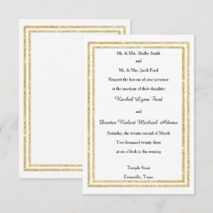 Chic Faux Gold Glittered Trim - 3x5 Wedding Invite Kaart