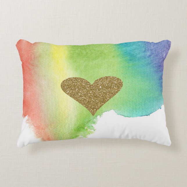 Chic Faux Gold Glittery Heart, Waterverf Splash Accent Kussen (Voorkant)
