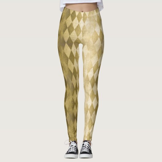 Chic Faux Gold Harlequin Diamond Pattern Leggings (Voorkant)