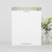 Chic Faux Gold Leaf Circle Pattern en Turquoise Custom Briefhoofd (Staand voorkant)
