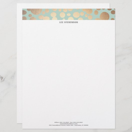 Chic Faux Gold Leaf Circle Pattern en Turquoise Custom Briefhoofd (Voorkant / Achterkant)