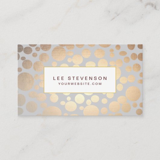 Chic Faux Gold Leaf Circles Light Grey Visitekaartje (Voorkant)