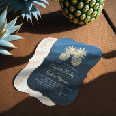 Chic Faux Gold Pineapple Couple Blue Wave Wedding Kaart