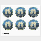 Chic Faux Gold Pineapple Couple Blue Wave Wedding Ronde Sticker (Vel)