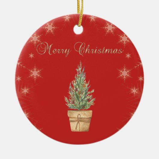 Chic Faux Gold Snowflakes, kerstboom rood Keramisch Ornament (Voorkant)