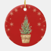 Chic Faux Gold Snowflakes, kerstboom rood Keramisch Ornament (Achterkant)