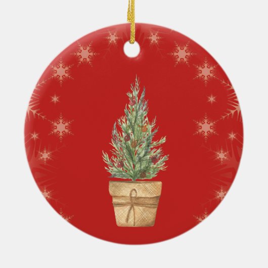 Chic Faux Gold Snowflakes, kerstboom rood Keramisch Ornament (Achterkant)