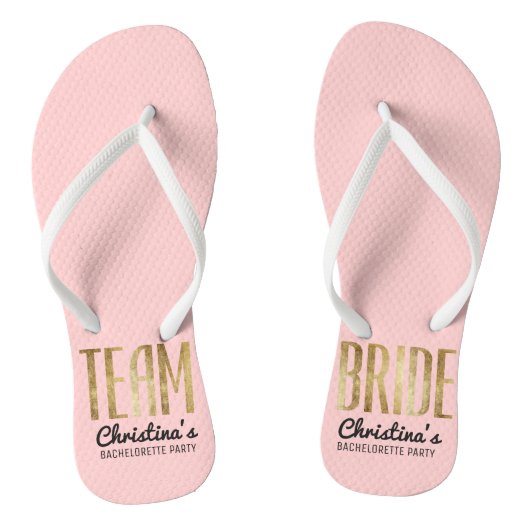 Chic Faux Gold Team Bruid Huwelijk Bachelorette Teenslippers (Voetbed)