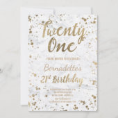 Chic Faux goud confetti wit marmer 21e Verjaardag Kaart (Voorkant)