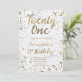 Chic Faux goud confetti wit marmer 21e Verjaardag Kaart (Staand voorkant)