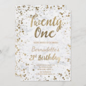 Chic Faux goud confetti wit marmer 21e Verjaardag Kaart (Voorkant / Achterkant)