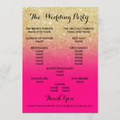 Chic faux goud glitter hete roze bruiloft programm programmakaart (Achterkant)