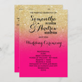 Chic faux goud glitter hete roze bruiloft programm programmakaart (Voorkant / Achterkant)