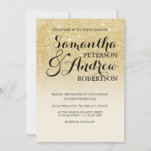 Chic faux goud glitter ivoor off witte bruiloft kaart (Voorkant)