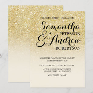 Chic faux goud glitter ivoor off witte bruiloft kaart
