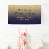 Chic faux goud glitter marine blauw bruiloft spandoek (Insitu)