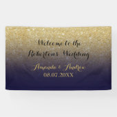 Chic faux goud glitter marine blauw bruiloft spandoek (Horizontaal)