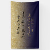 Chic faux goud glitter marine blauw bruiloft spandoek (Verticaal)