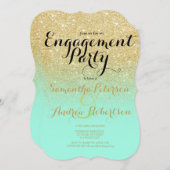 Chic faux goud glitter mint groen verlovingsfeest kaart (Voorkant / Achterkant)