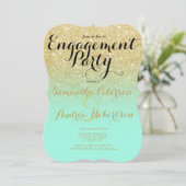 Chic faux goud glitter mint groen verlovingsfeest kaart (Staand voorkant)