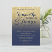 Chic faux goudglitter navy blue bruiloft kaart (Staand voorkant)