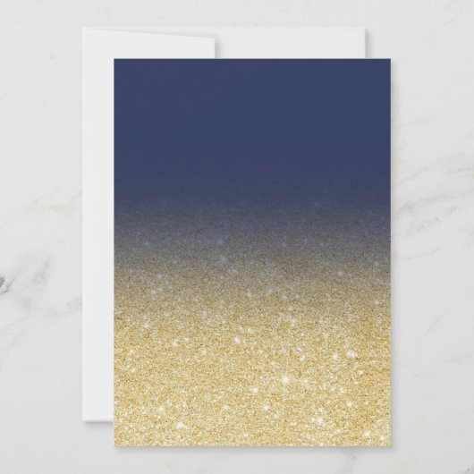 Chic faux goudglitter navy blue bruiloft kaart (Achterkant)