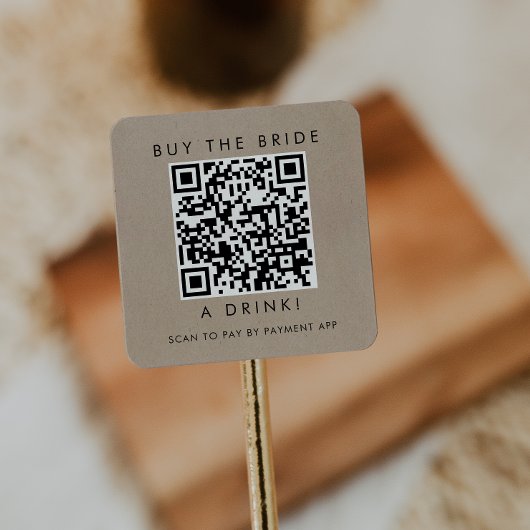 Chic Faux Kraft Koop de Bruid Eén Drank QR Code Vierkante Sticker
