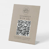 Chic Faux Kraft Logo Connect met ons Social Media Reclamebord Met Voetstuk (Voorkant)