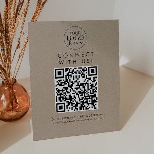 Chic Faux Kraft Logo Connect met ons Social Media Reclamebord Met Voetstuk
