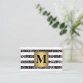 Chic Faux Metallic Gold Monogram Grunge Stripes Visitekaartje (Staand voorkant)