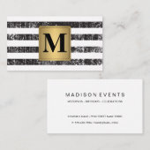 Chic Faux Metallic Gold Monogram Grunge Stripes Visitekaartje (Voorkant / Achterkant)