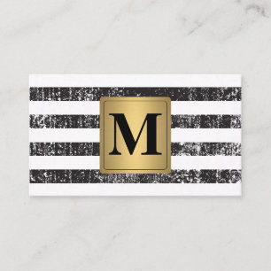 Chic Faux Metallic Gold Monogram Grunge Stripes Visitekaartje