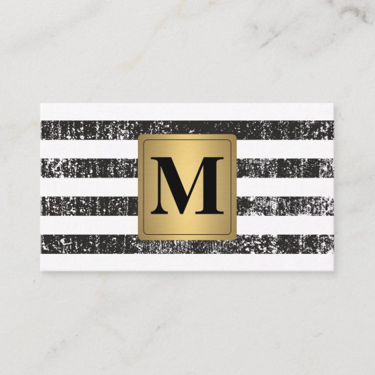 Chic Faux Metallic Gold Monogram Grunge Stripes Visitekaartje (Voorkant)