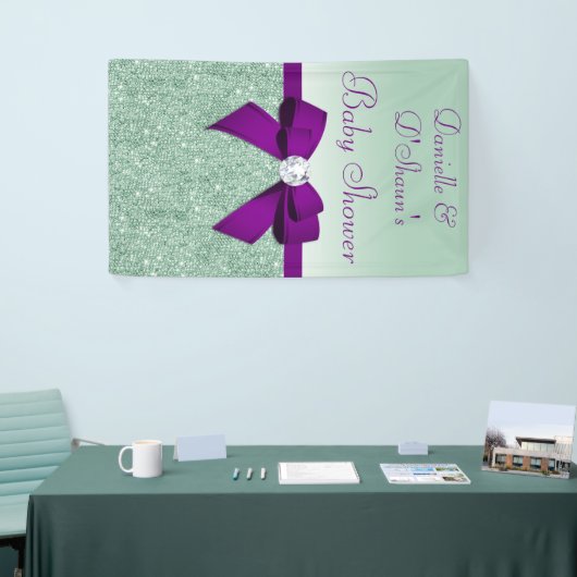 Chic Faux Mint Sequins Paarse Bow Baby shower Spandoek (Beurs)