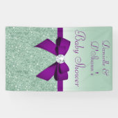 Chic Faux Mint Sequins Paarse Bow Baby shower Spandoek (Horizontaal)