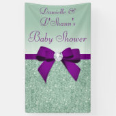Chic Faux Mint Sequins Paarse Bow Baby shower Spandoek (Verticaal)