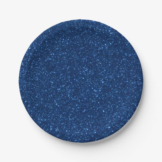 Chic Faux Navy Blue Glitter Paper Borden Papieren Bordje (Voorkant)