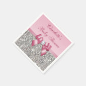 Chic Faux Pink Bow Silver Sequins Baby shower Servetten (Hoek)